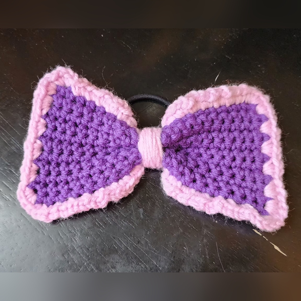Purple and Pink Crochet Bow Hair Accessory